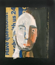 Original Portrait Painting Abstract Bald Man Naive Primitive Painterly Wall Art