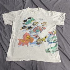 Vintage 90s Cape May New Jersey Fish Art White T Shirt Size XL Made In USA Beach