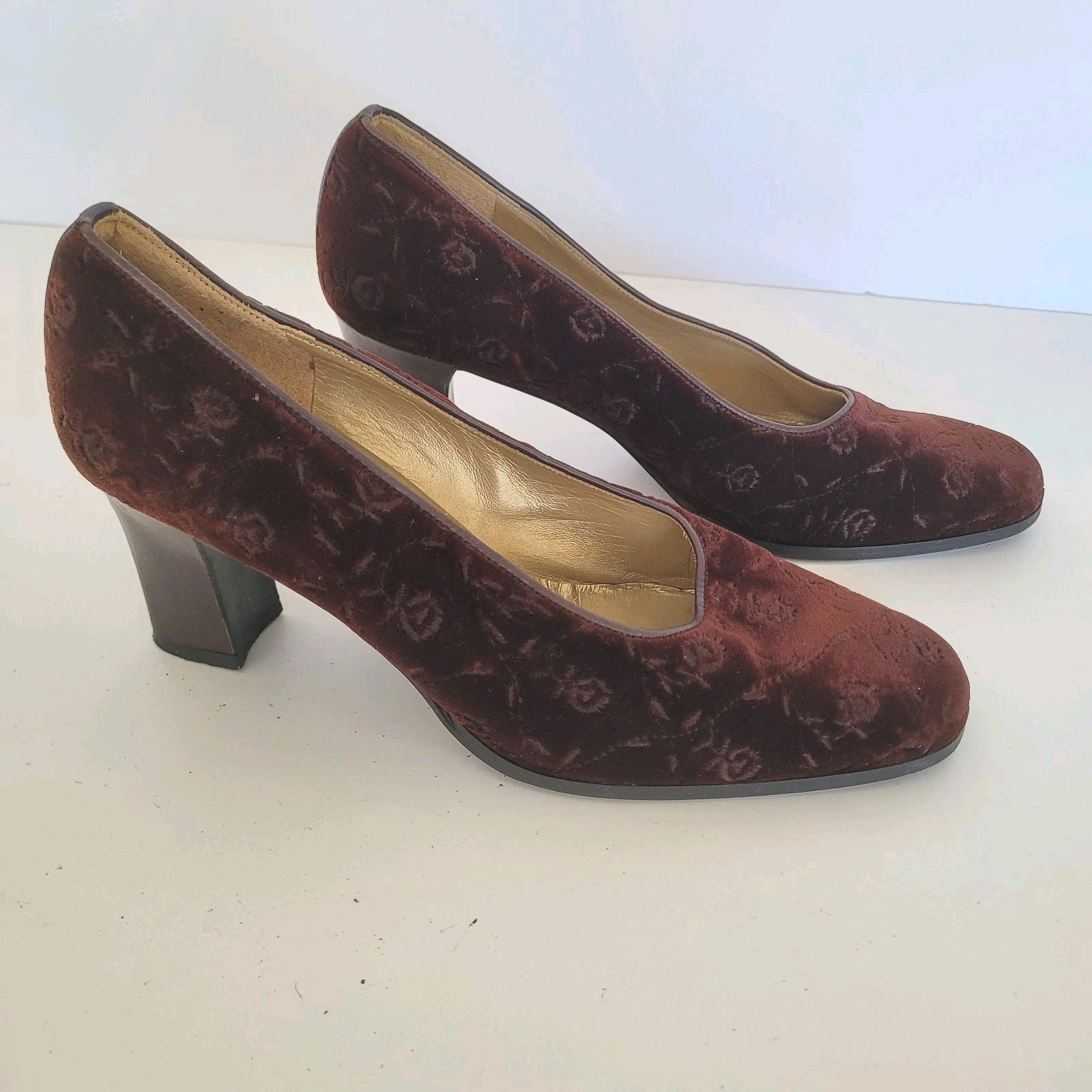 Scarpe Yves Saint Laurent YSL blocco scamosciato taglia 5 35 pelle tacco marrone floreale