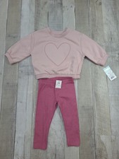 NWT Cat & Jack Baby Girl 2 Pc Sweatshirt & Leggings Set Size 12M Pink/Purple