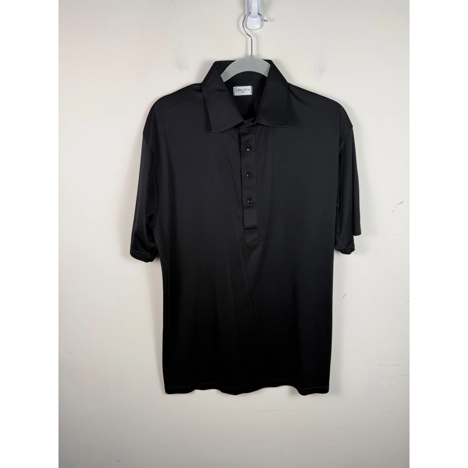 Collars & Co Mens Black Short Sleeve Performance Polo Shirt Large Dress Collar