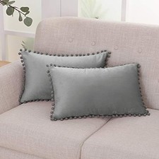 Velvet Throw Pillow Covers, Set of 2, 20" x 12" Pack of 2 Netural Grey