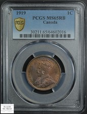 1919 Red-Brown Canada George V Large Cent 1C PCGS MS 65 RB