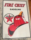 VTG Texaco Fire Chief Gas Pump Oil Porcelain Enameled Metal Sign 1986