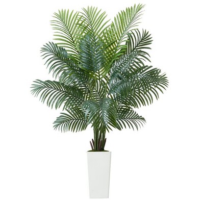 Uimoso Künstliche Areca Palme 1,8m mit weißem Pflanztopf Kunstpflanze