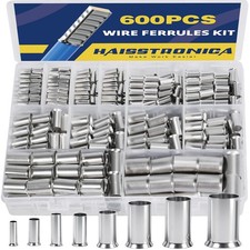 Wire Ferrules Kit,600Pcs 8 Sizes AWG 2/0 1/0 2 4 6 8 10 12 Tinned Copper Non...