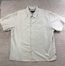 Cova Casual Button Up Shirt Tan/Ivory Short Sleeve Men's 2XL Pocket Poly Blend