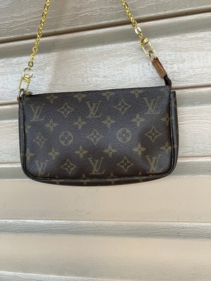 Louis Vuitton monogram pochette on chain brown coated canvas 8.2 