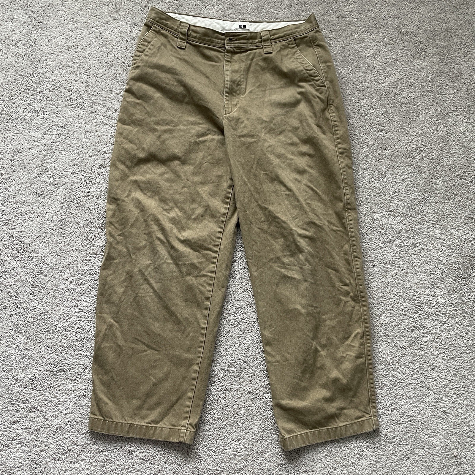 Uniqlo Straight Leg Relaxed Fit Baggy Khaki Pants Size 34x29