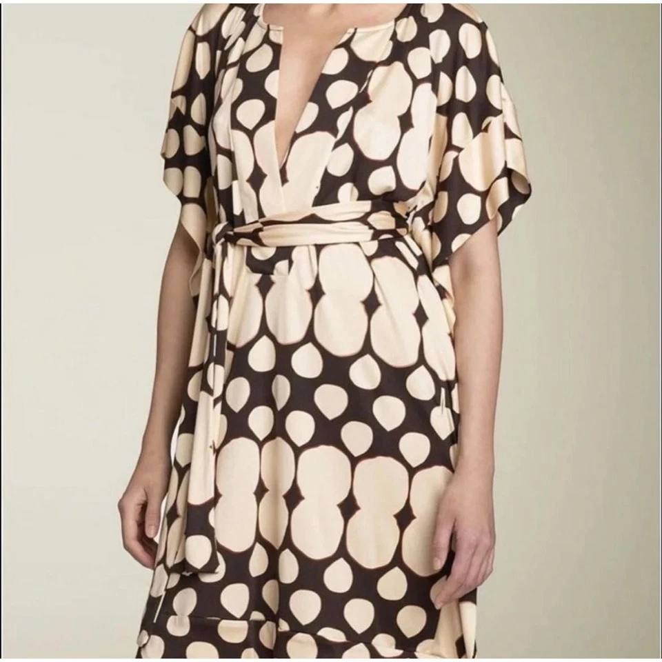 Diane Von Furstenberg Tuvallu Caftan Size 10 Tan Printed Belted Relaxed - Image 2 of 4
