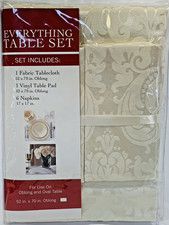 NEW Damask Tablecloth 6 Napkin Protective Vinyl Pad Set 52x70 SEALED