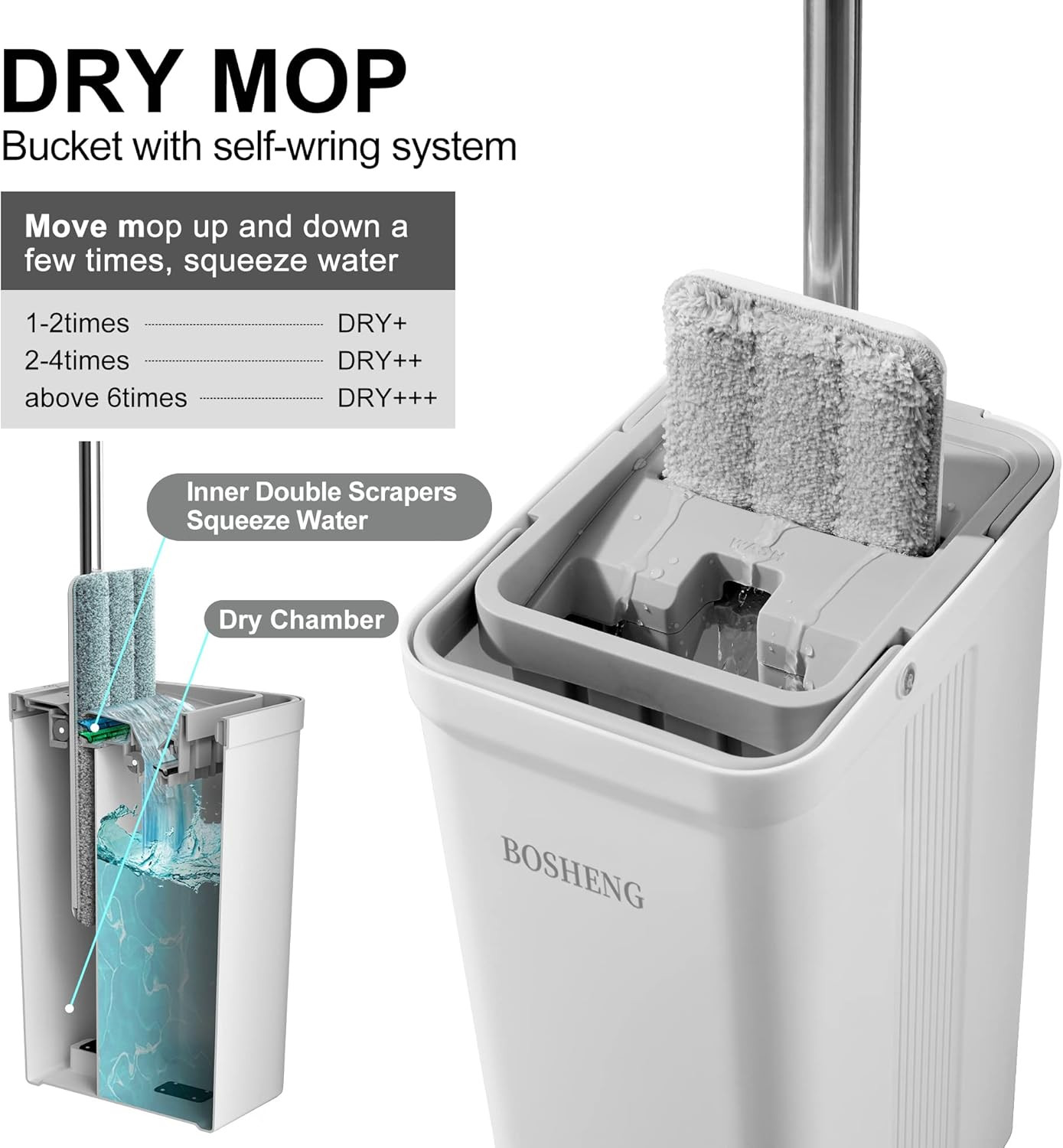 Mop and Bucket with Wringer Set, Flat Floor Mop and Bucket, with 3 Microfiber Mo