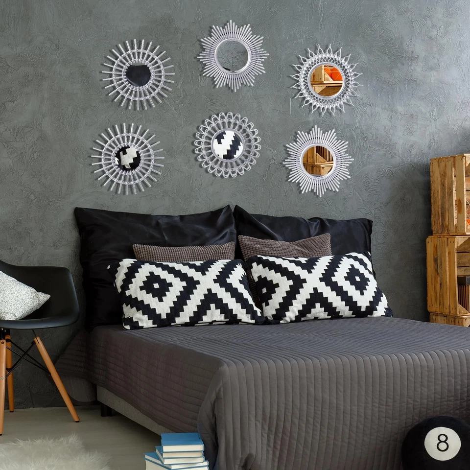 6-Pcs Small Circle Sun Mirrors for Decorative Wall Art Silver Classic - Image 4 of 4