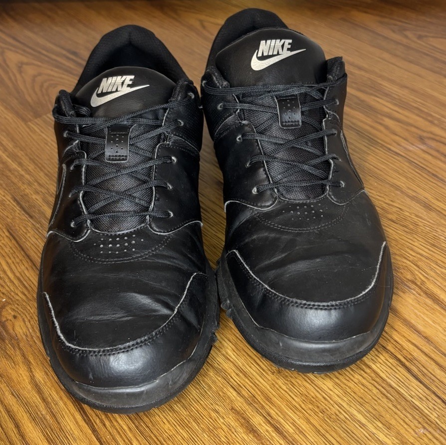 Mens Size 13 Black Leather Spiked Comfort Fit Course
