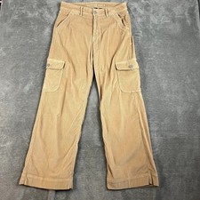 American Eagle Super High Rise Baggy Wide Leg Pants Womens 8 Tan Corduroy Cargo