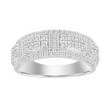 Men Band Ring 1.00ct Round Baguette Natural Diamond 14k White Gold Cluster