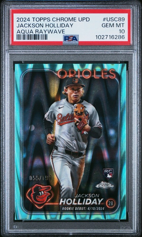 2024 Topps Chrome Update #USC89 Jackson Holliday Aqua Raywave /199 PSA 10