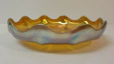Tiffany FAVRILE Gold Iridescent Art Glass 7'' Bowl / Dish, c. 1900