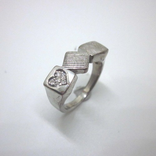 Vintage 925 Sterling Silber Ringe Schmuck CZ Herz & Quadrat Magie Retro Design - Bild 8 von 8
