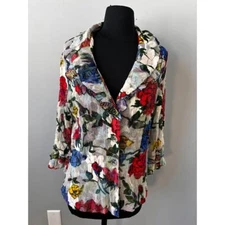 Passion Concept Jacket Floral Printed Mesh Button Down Jacket lace up back large