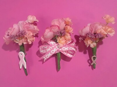 Épingle Ruban Conscience Cancer Du Sein Avec Fleur Et Strass - Fait Main, Neuf Sans Emballage