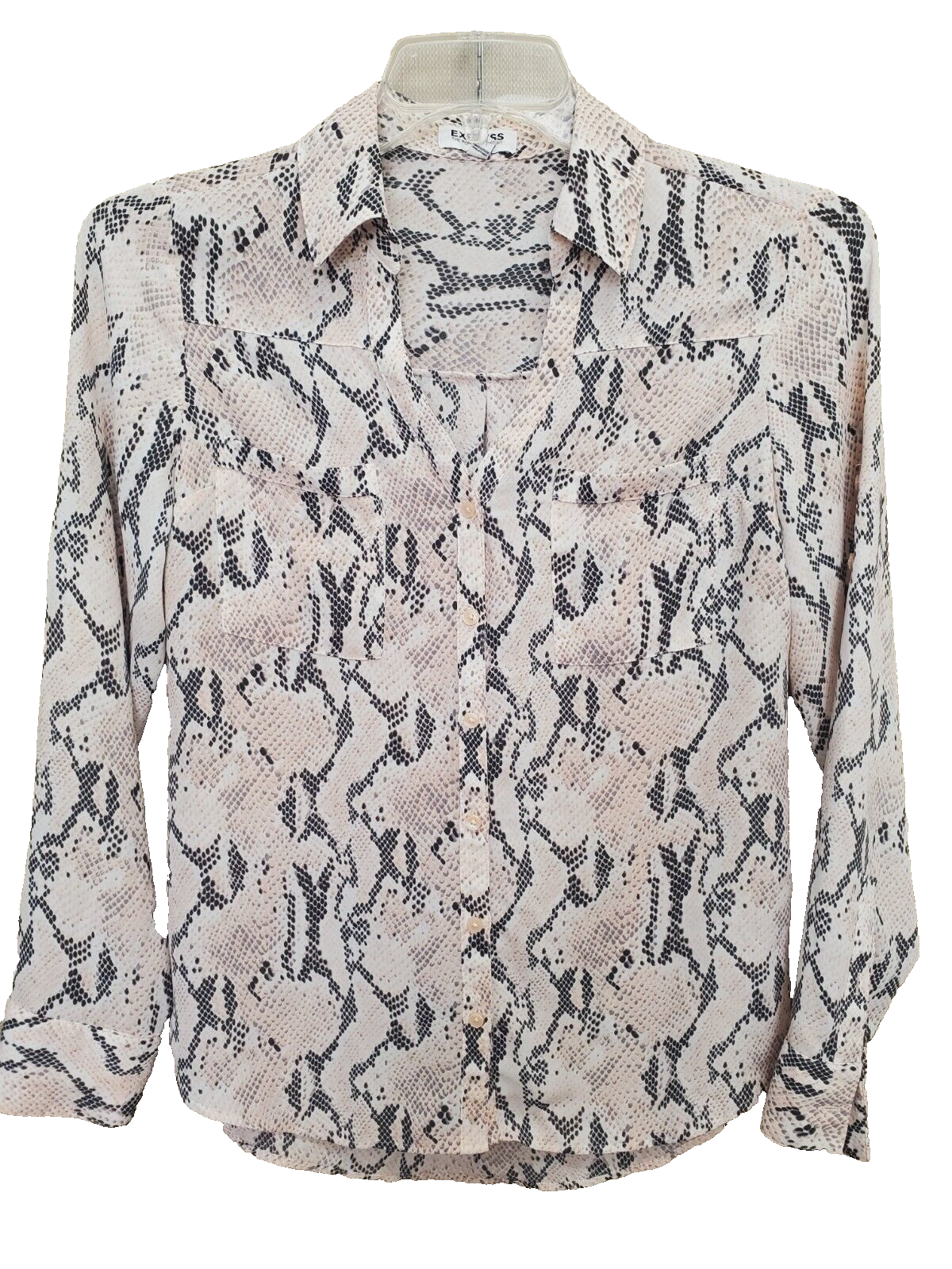 Express Portofino Snakeskin Print Roll-Tab Sleeve Button-Up Shirt Size Small