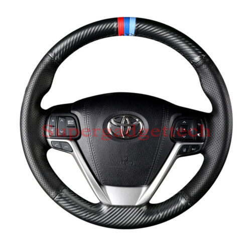 Carbon Fiber&Leather Steering Wheel Hand Sewing Wrap Cover For Toyota Highlander - Picture 1 of 12