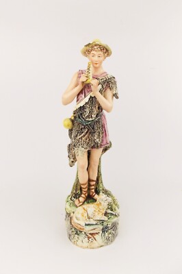 Antique 1890s Ceramic Figurine of a Shephard Boy w Wolf Bernard Bloch Austria