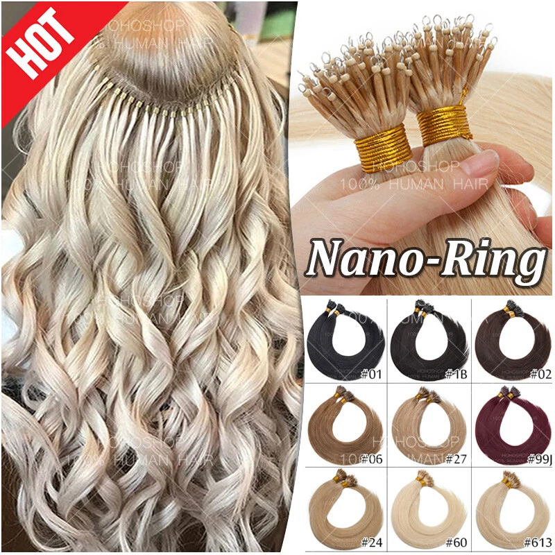 300 Strands THICK Nano Ring Beads Tip Human Hair Extensions Remy Micro Loop  Ashy