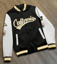 Varsity Jacket Size 2Xl men new Black California Coat Button Up Bomber