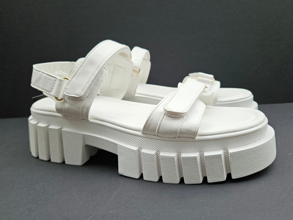 Forever 21 women monolith chunky heel sandals white size 10
