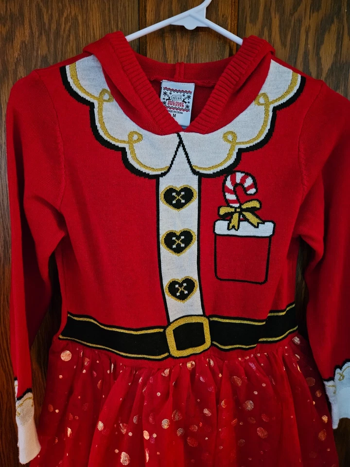 Holiday Sweater Girls Red Gold Christmas Santa Claus Festive Holiday Sweater Dre - Image 4 of 4