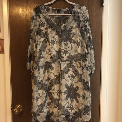club monaco slip dress club monaco dress 8 100% Silk w/slip dress sheer paisley flowers coastal  cottage
