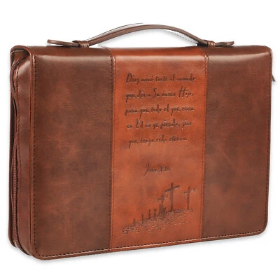 CHRISTIAN ART GIFTS Forro de Biblia Mediano Dios amo tanto al mundo Juan 3:16 cafe duotono