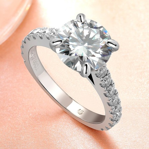 3CT Round Cut Moissanite Halo Wedding Ring Women 925 Silver 18K White Gold Plate - Picture 6 of 13