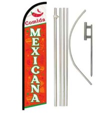 Comida Mexicana Windless Full Curve Advertising Food Banner Flag Pole Kit