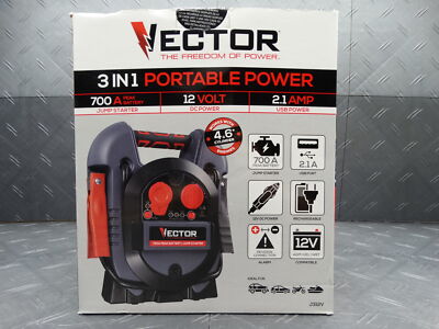 Vector 700 Peak Amp Automotive Jump Starter Portable Power 10W USB 12V DC Port