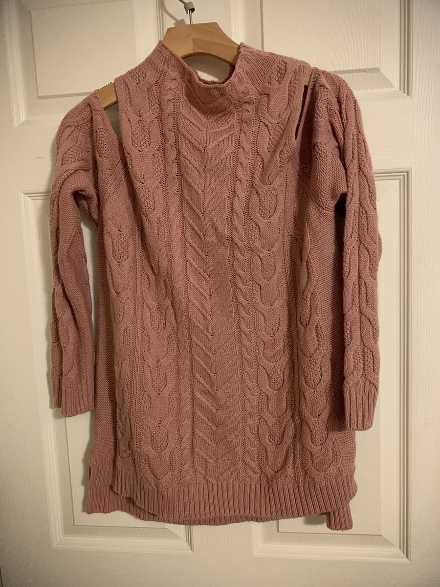 NY Co Mauve Pink Cold Shoulder Tunic Sweater, Cable Knit, High