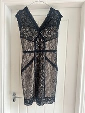 Oasis Cream and Black Lace Dress UK M Stretch