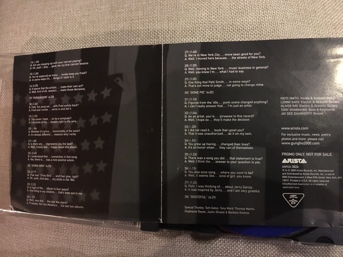 Rare Patti Smith Gung Ho Promo. One Common Wire Album