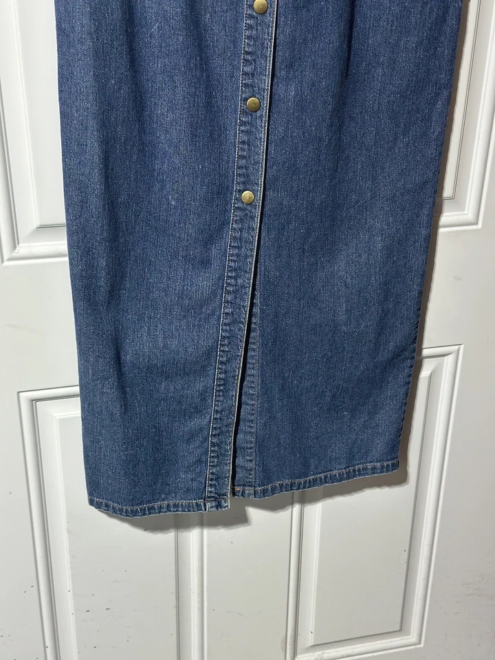 Maxi Vestido Vintage Años 90 Y2K Moda Internacional Denim Perla A Presión Talla XS Foto 4 de 4