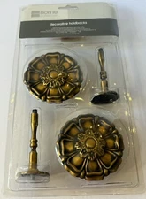 Antique Gold Brass Drapery Curtain Holdback Tie Back J. C. Penney Medallion Vtg