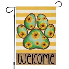  NEW ADORABLE SUMMER DOG ANIMAL PAW  SUNFLOWERS  GARDEN FLAG  12X18