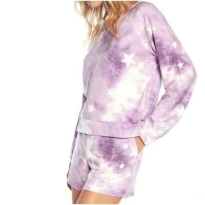 Wildfox Women Relaxed Fit Super Soft Sweatshirt And Short Lounge Set  2XL Purple