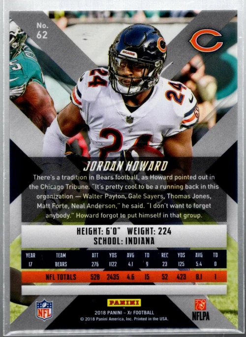 B3704- 2018 Panini XR Blue #62 Jordan Howard /199 - NM-MT - Image 2 of 2