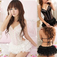 Women Lace Mini Dress Sexy-Lingerie Ladies Backless Babydoll Nightwear Sleepwear
