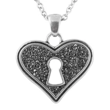 Reversible heart necklace with black CZS and tattoo pattern by Controse