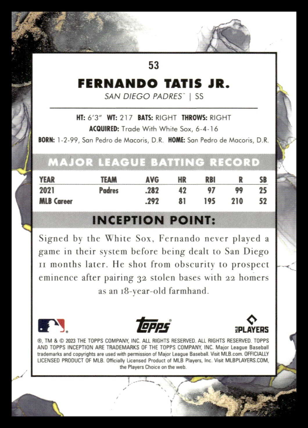 2023 Topps Inception baseball 53 Fernando Tatis Jr. San Diego Padres