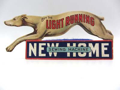 1880s Victorian Die-Cut Trade Card~Running GreyHound Dog~New Home Sewing Machine