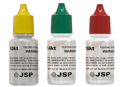 Set of 3 Gold Jewelry Testing 10K 14K 18K Test Acid Solutions 3 Bottles By JSP
